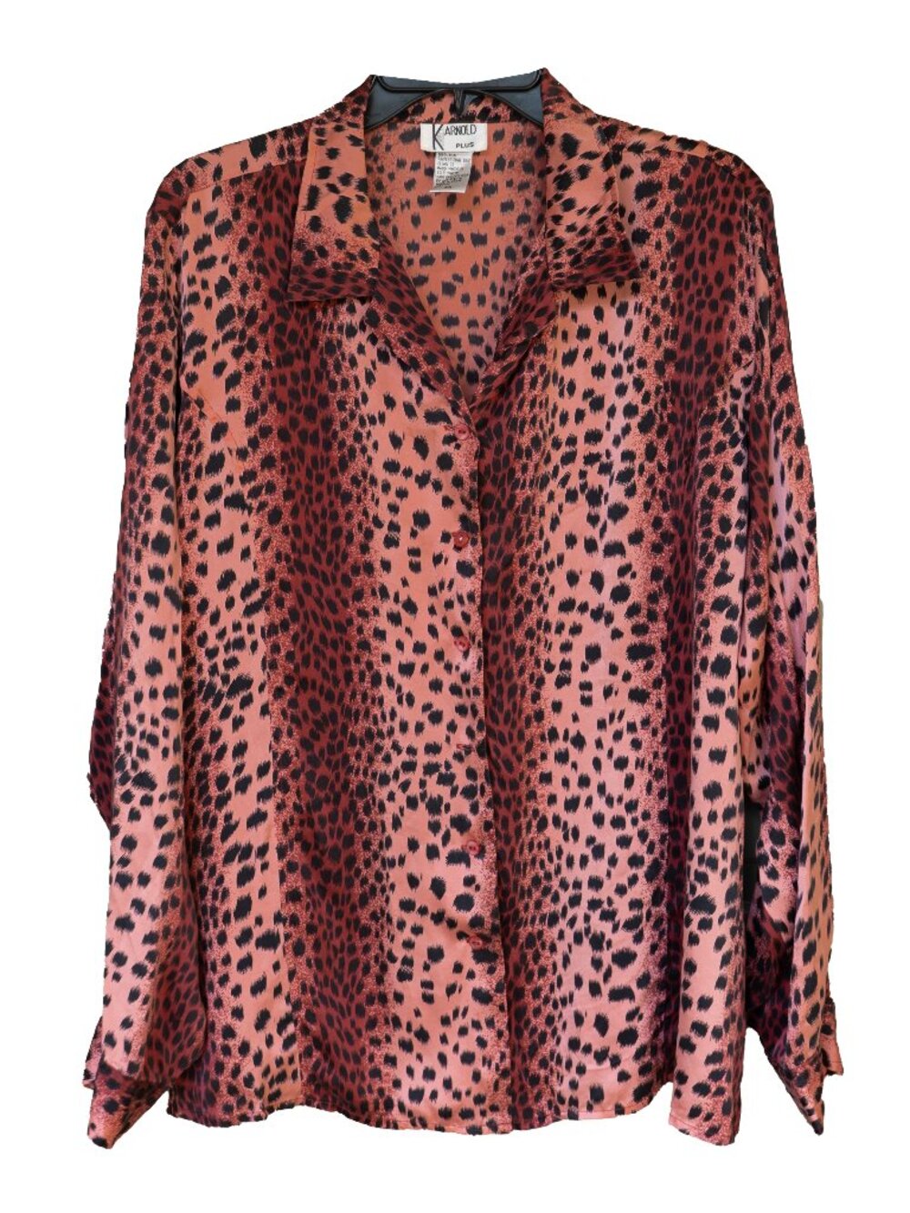 100% SILK | Button Down Top Pink Leopard Print with Long Sleeve